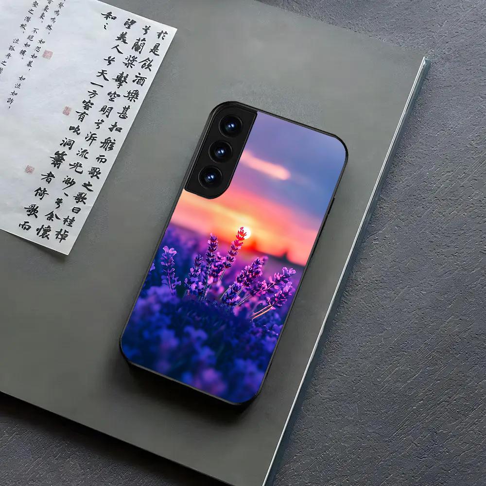 Purple Lavender Flowers Phone Case For Samsung S24, S25 22,30,Note20,Ultra,Lite,Ultra5G,Plus,FE Black Cover