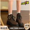Thick-soled British Martin boots women's 2025 new autumn and winter small man height increase black lace-up short boots
