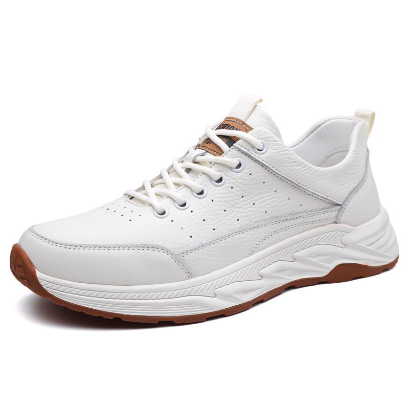 New men's casual shoes breathable first layer cowhide deodorant sports casual board shoes daily versatile white shoes genuine leather