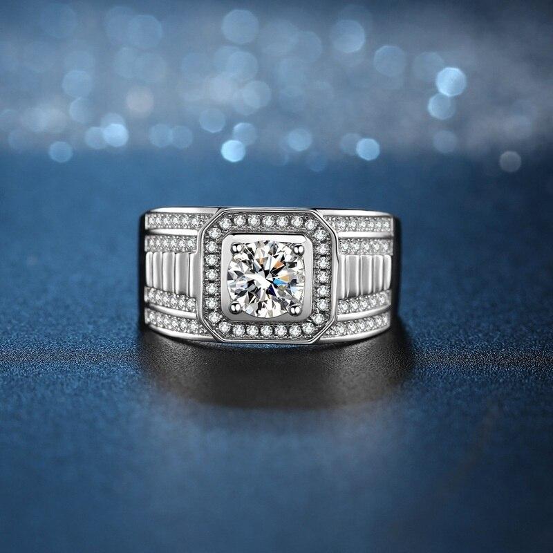 BagueRingen 1 karát D barva pravý moissanit diamantové prsteny Sterling Silver 925 Šperky Móda Luxusní Pánský Business prsten Velikost7-13