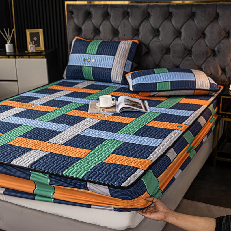 Fashion Bedding Set White Green Double Bed Linens Nordic Duvet Cover Pillowcase Queen Size Flat Sheet Classic Grid Kids Winter