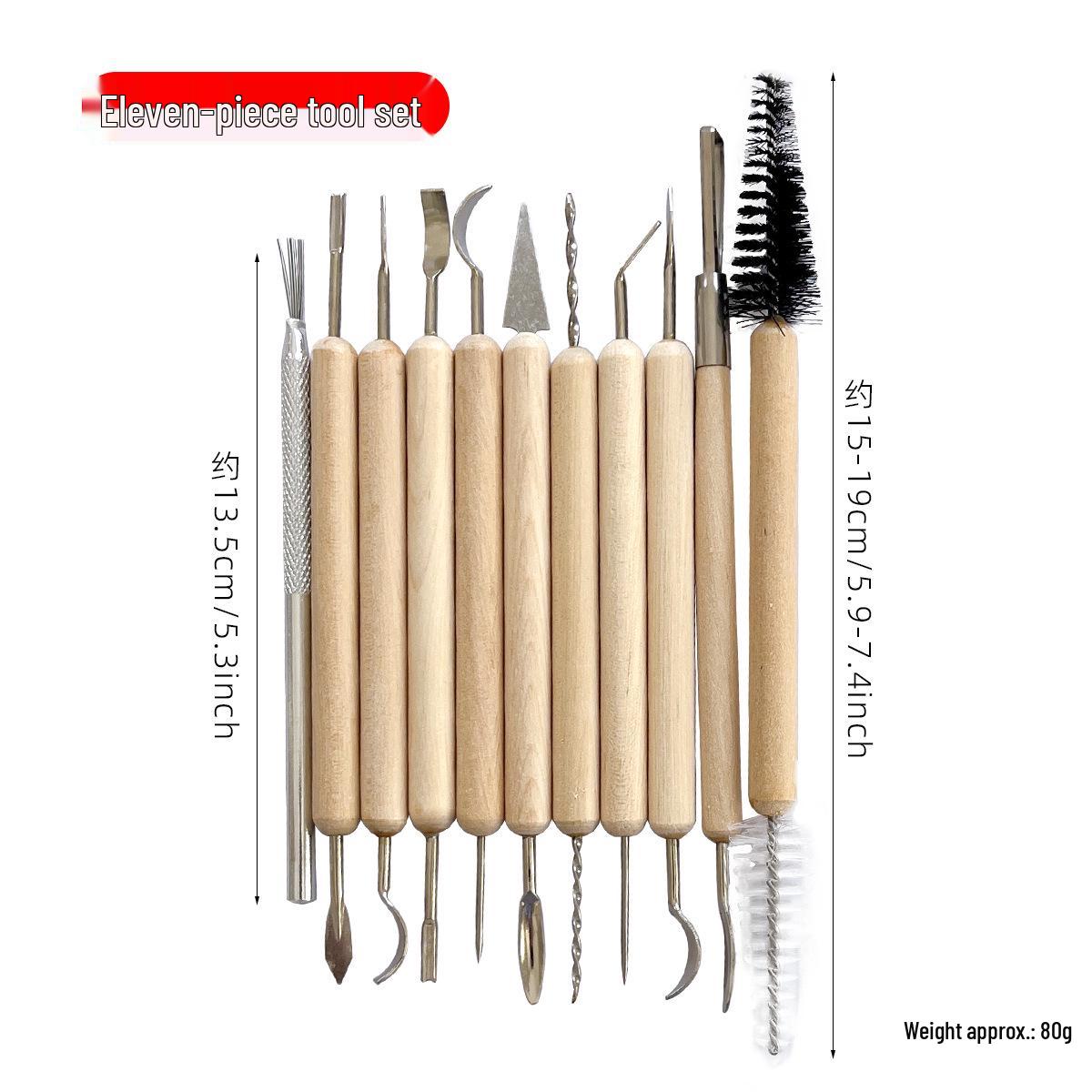 11-Piece Handmade Wooden Pottery and Clay Sculpture Tool Set