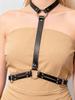 Fashionable Women'S Pu Leather Neck-To-Waist Belt Black Adjustable Chest Strap Punk Minimalist Style Ideal For Casual Outings An