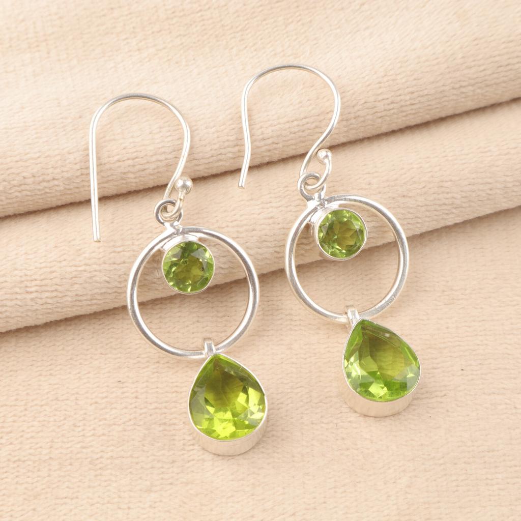 Natural Peridot Gemstone 925 Sterling Silver Jewelry Handmade Drop Earrings 2.0" EE-140-17
