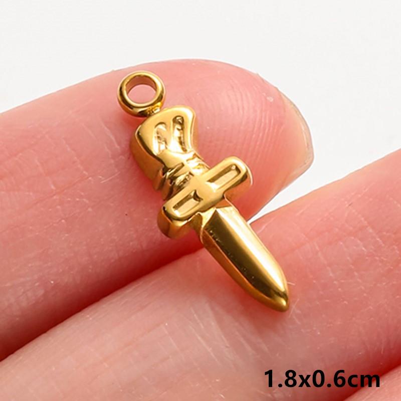 6pcs Tools Pendant Sword Gun Axe Real Gold Plated Stainless Steel Charms For Jewelry Making Necklace Keychain Handmade Material