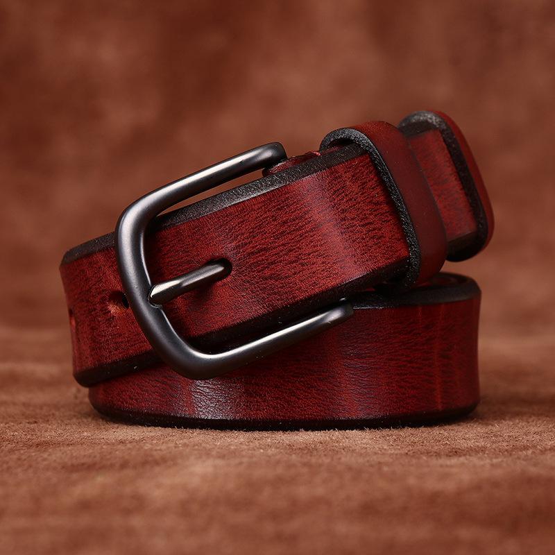 Women's Leather Belt Fashionable Retro Emboss Leather Belt Women's First Layer Cowhide Casual Pin Buckle Jeans Belt Women's