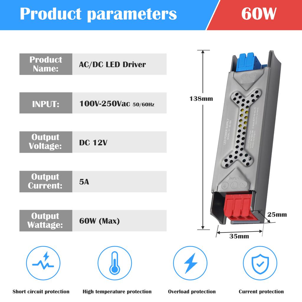 Ultra Thin Lighting Transformer 110V 220V To 12V 24V 60W 100W 200W 300W 400W Heat Dissipation Power Supply For LED Strip Adapter