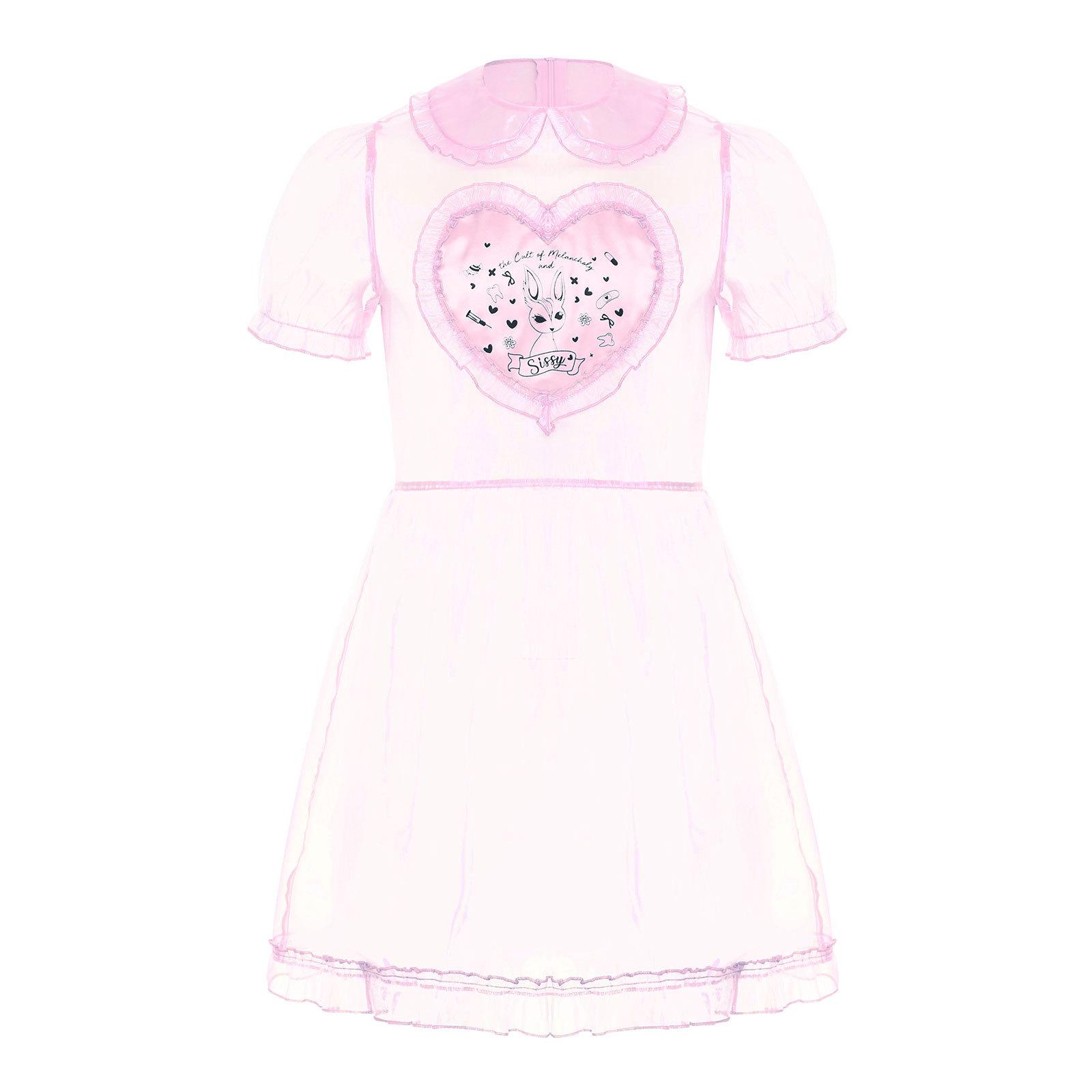 

Мужское прозрачное сетчатое платье горничной, милый воротник, рукава-буфы, расклешенное А-силуэта, костюм для кроссдрессинга, клубная ночная одежда M