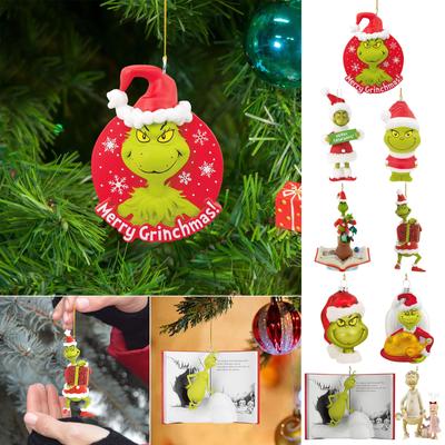 Weihnachts-Acryl-Grün-Dekorationen, Flache Acryl-Weihnachtsbaum-Hängeornamente, Einseitig bedruckter Anhänger für Baum / Auto / Rucksäcke