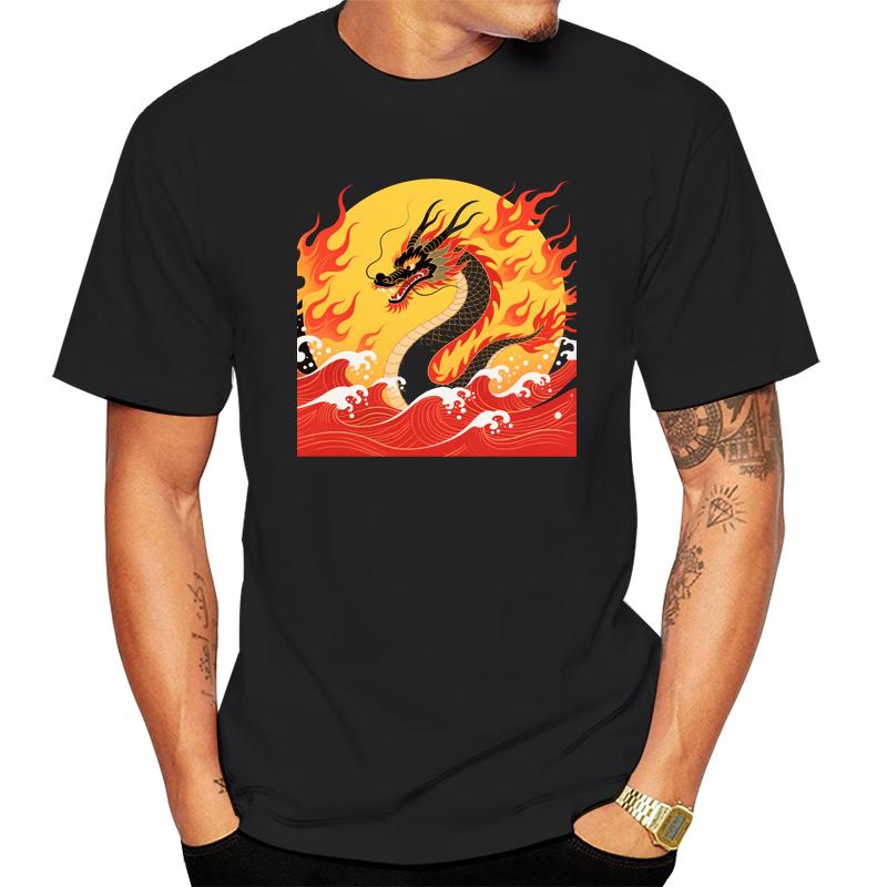 Chinese Loong Print T-Shirt Men s Cotton Short Sleeve Crew Neck Tee, Casual Shirt, Soft and Breathable for Sustainable, XL