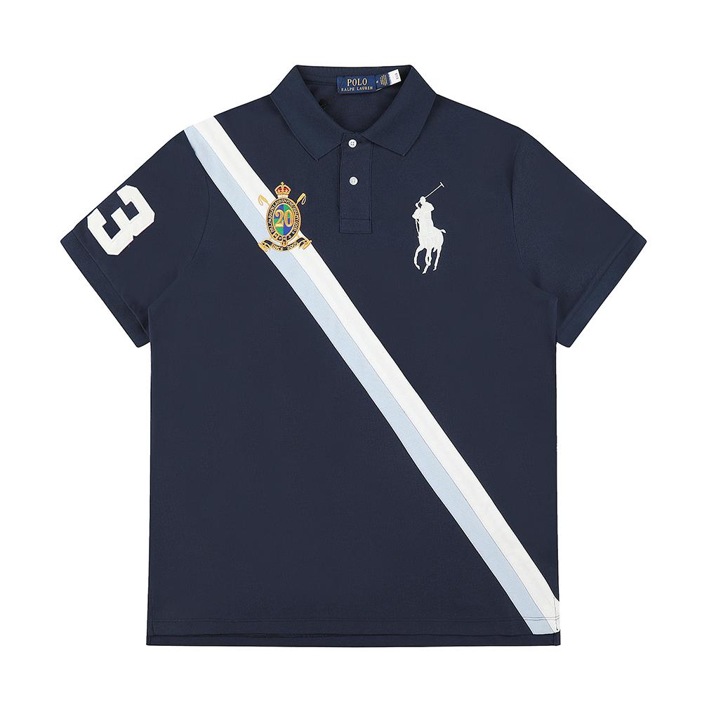 Changchun Lianju Ralph Lauren Zomer Heren- en Dames Piqu&eacute; Katoenen Poloshirt met Diagonale Streep, Wapenschild Embleem & Grote Pony Logo XS marineblauwe kleur