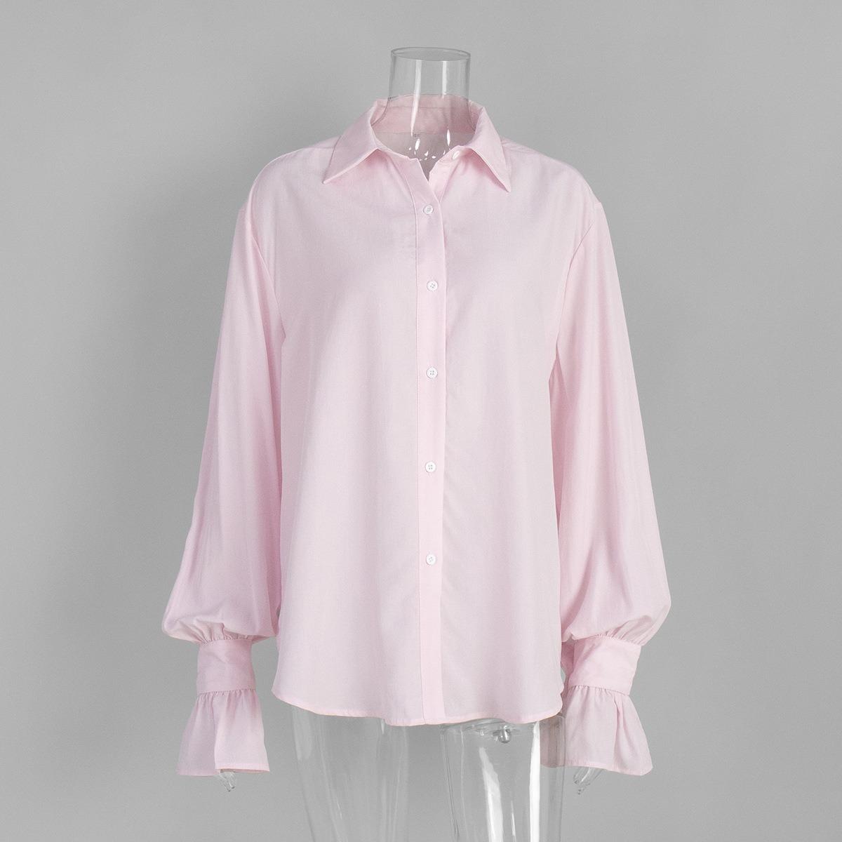 Women s Long Sleeve Lyocell Open Shirt,  Spring Summer Casual Loose Commuter Blouse Top for Women S розовый