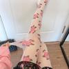 Women Vintage Rose Patterned Thin Tights Japanese JK High Waist Footed Pantyhose Silky Stockings Sheer Fashion Hosiery