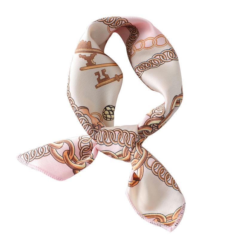 1111 New Spring and Summer Small Square Scarf Women's Fashion Versatile Trendy Brand Small Square Silk Scarf Printed Chain Scarf Decorative Scarf
