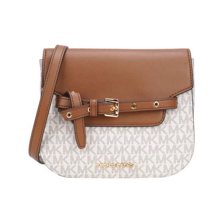 

Michael Kors Mk Emilia Классическая Монограмма Кожаная Сумка-Седло Женская Сумка на Плечо Темно-Коричневый Белый 35S2GU5C1B-VANILLA Shopping Bag Set(Basic Set+Shopping Bag)