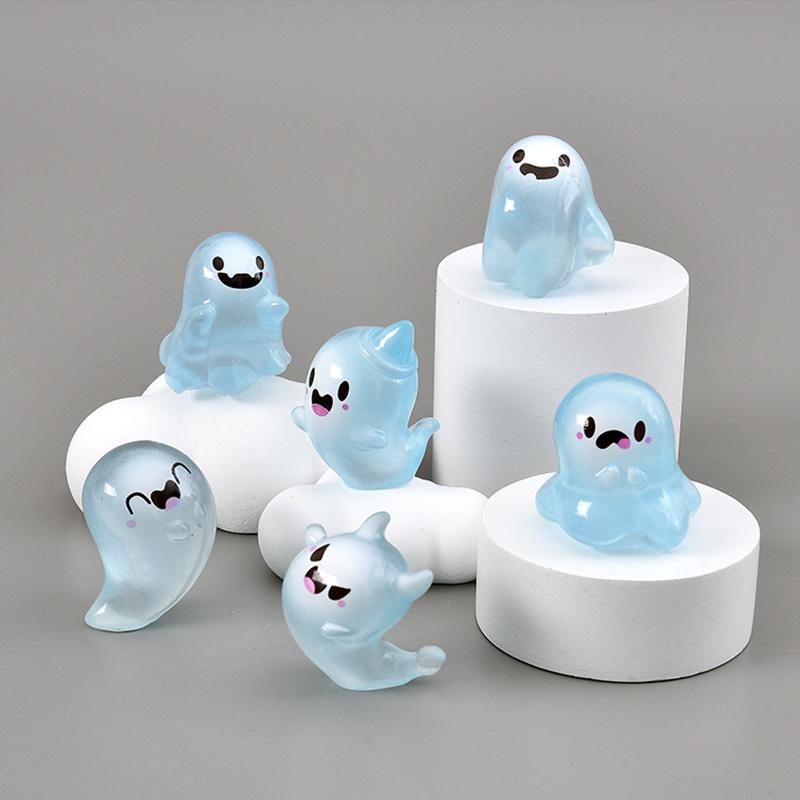Halloween Luminous Landscape Ornament 6PCS Set Resin Ghost Statue Green Light Glow In Dark Fun Home Car DIY Decoration Gift