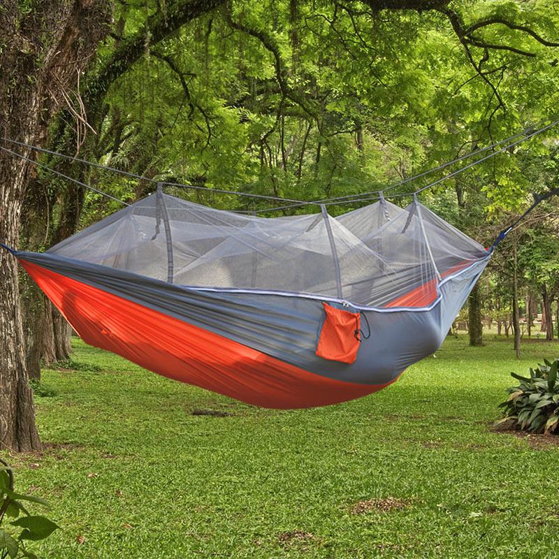 Portable Double Hammock with Mosquito Net - Quick Open Nylon Camping Swing