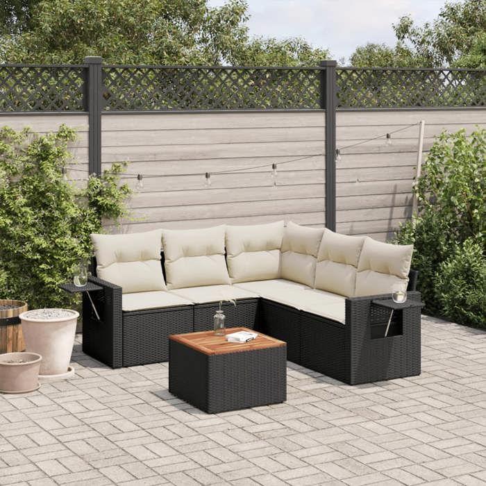 VidaXL Salon de Jardin avec Coussins 6 pcs, Canapés de Terrasse, Ensemble de Meubles de Patio, Mobilier d'Extérieur, Noir 3224558