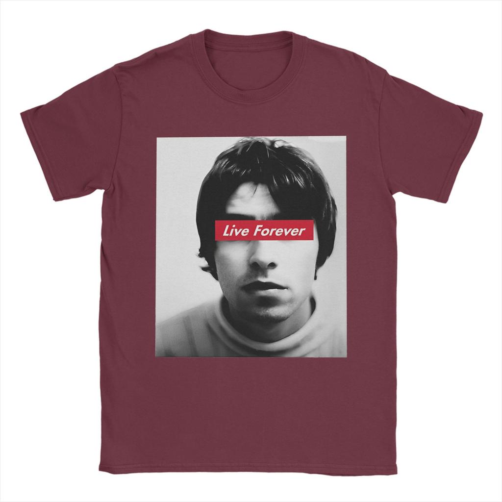 Printed O-Oasis Live Forever T-Shirt Men's Cotton Short Sleeve Crewneck Summer Top Tee