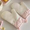 Pink Plaid Thickened Anti-Scald Gloves with Silicone Grip – Non-Slip, Heat-Resistant for Microwave and Baking