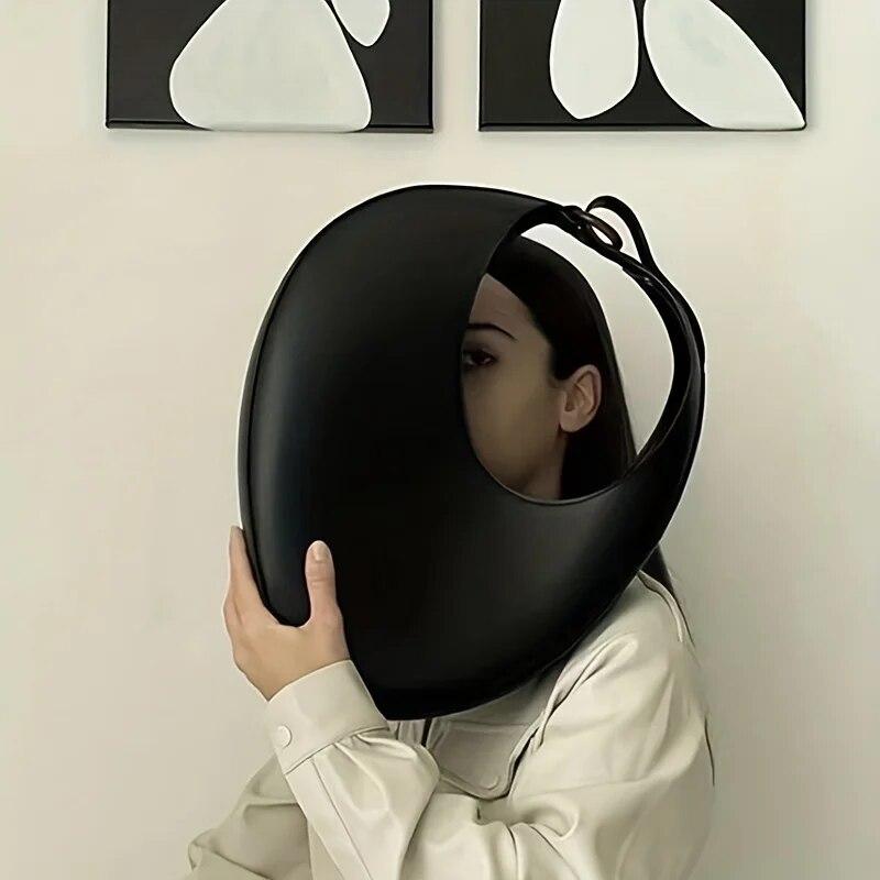 Niche Design Oval Shoulder Bag Minimalist Hobo Bag For Women Stylish Solid Color Handbag