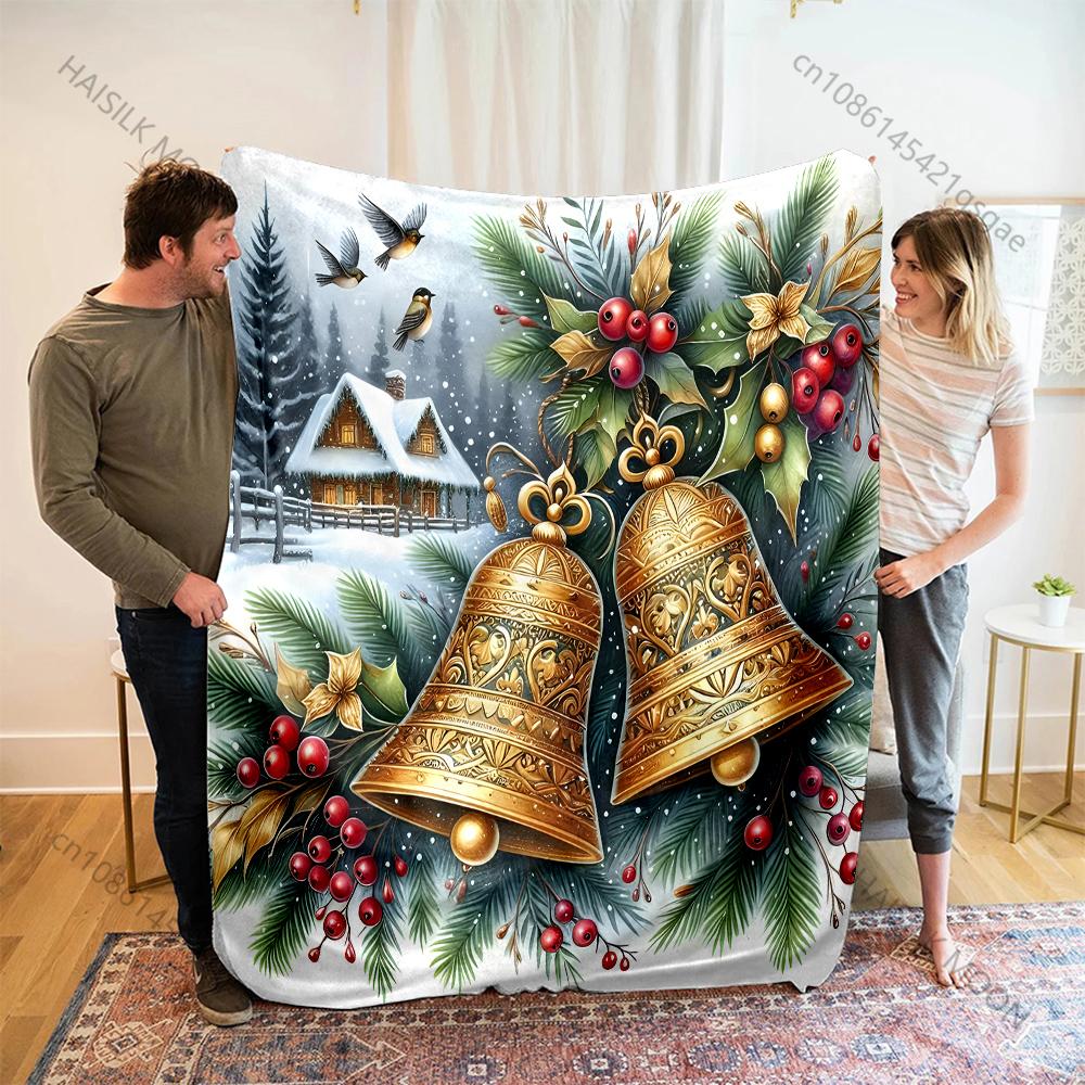 

Christmas elements bells pine needles Printed Blanket Warm Soft Fluffy Kids Adults Sofa Bed Throw Blanket for Home Camping Trips 75x90cm