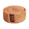 Rattan Coaster With Stand Storage Box Handmade Tea Cup Round Edge Coaster Suitable For