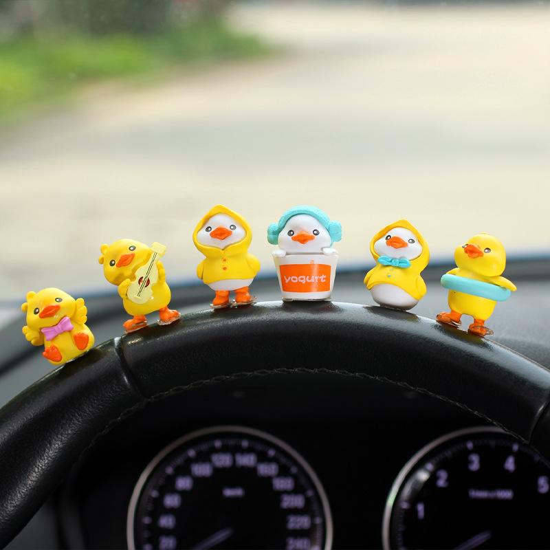 6pcs Anime Figure Little Yellow Duck Model Decor Cute Car mounted Ornaments Auto Interior Dashboard Accessories for Girls Gifts