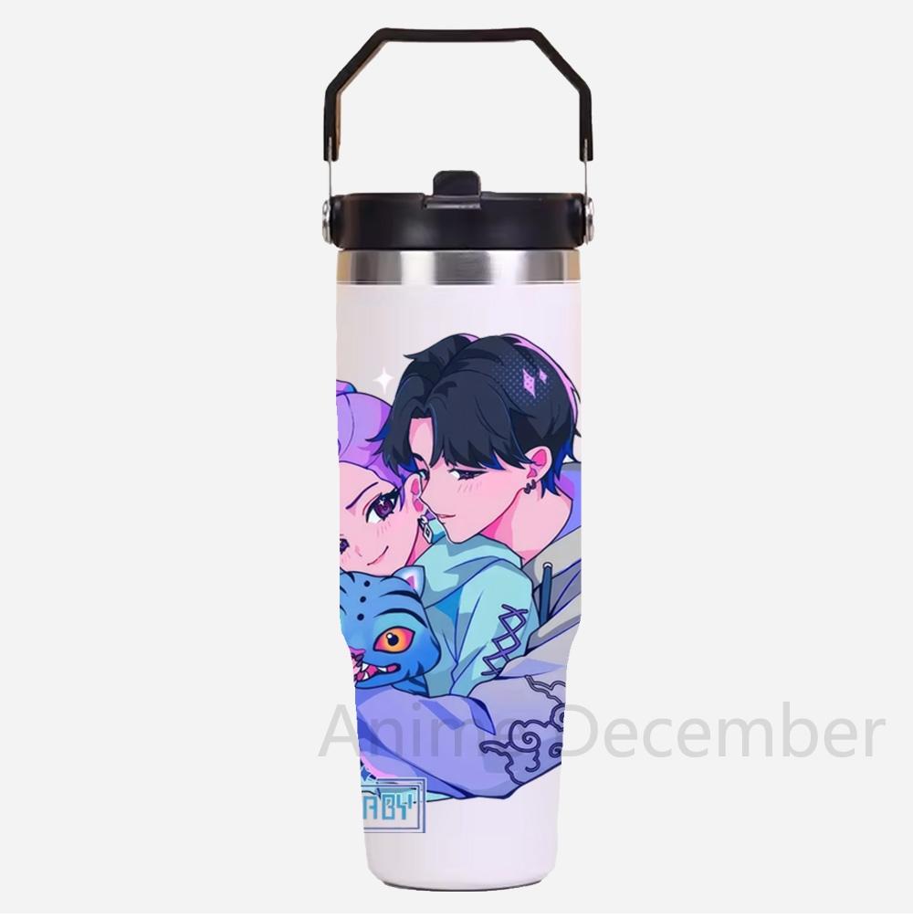 30Oz Anime K-Pop American Simple Solid Color Stainless Steel Thermos Portable Car Easy To Carry Water Cup Thermal Insulation Cold Ice Cup