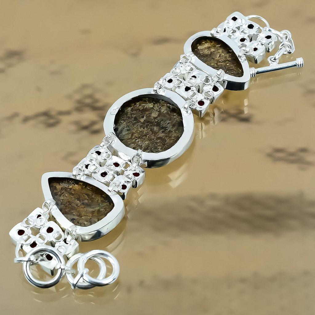 Bronzite Stone Mozambique Garnet Chain Birthday New Bracelet 925 Sterling Silver