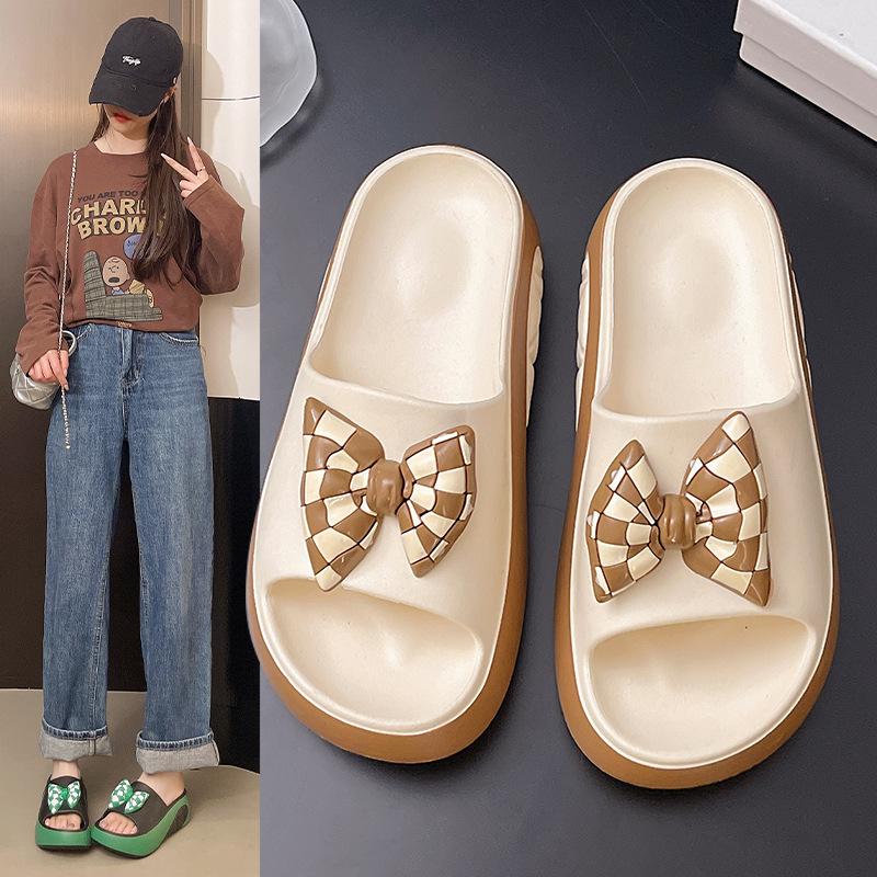 2025 Spring and Summer New Slippers Women Wear Thick-bottomed Muffin Bottom Bow Beach Slippers Cross-border Wholesale