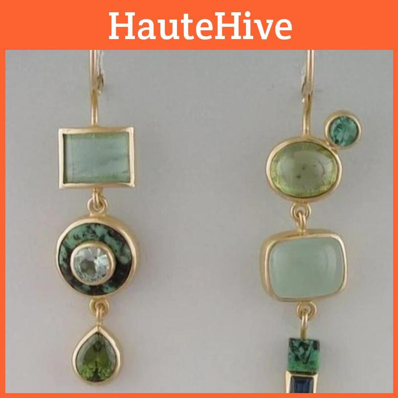 Stylish Unique And Geometric Asymmetrical Earrings In Vintage Olive And Light Green