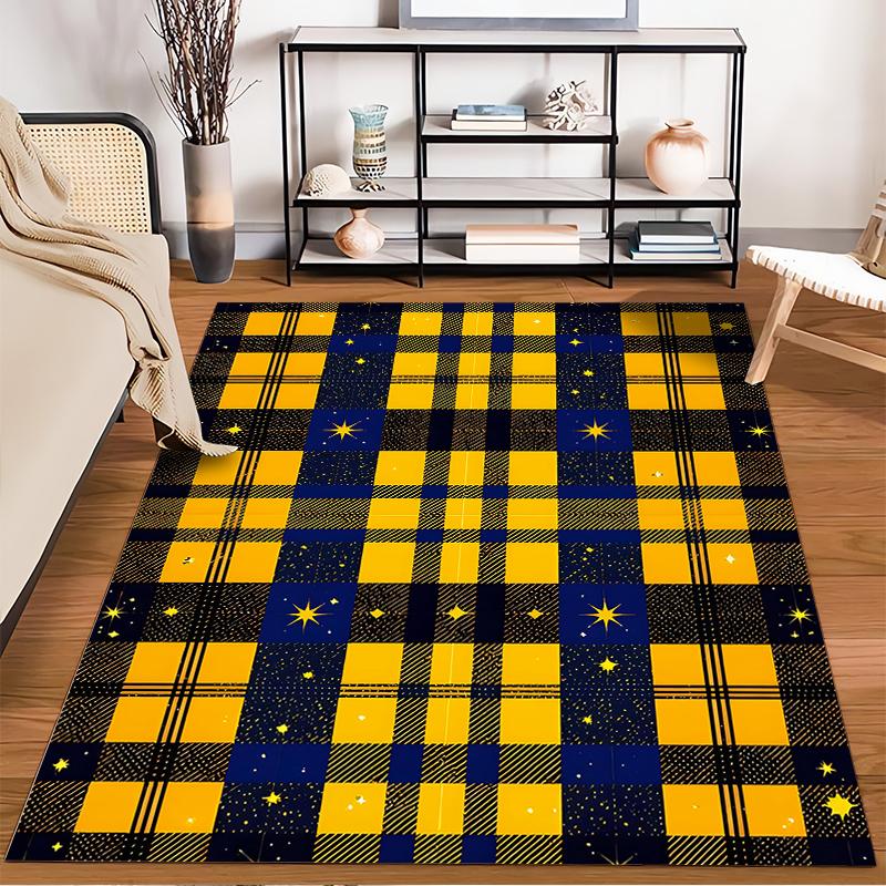 Yellow and Blue Plaid Carpet with Starry Night Pattern Design Suitable for use as an anti-slip for living room bedroom sofas