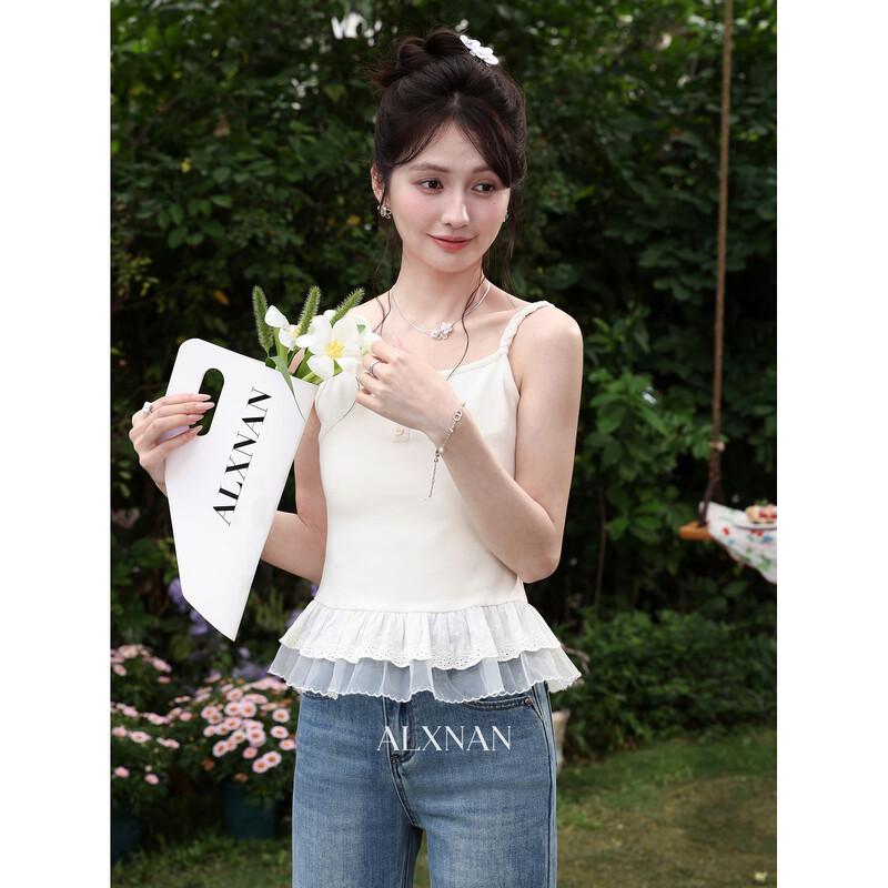 Luxiangnan Women s Lace Ruffle Mesh Camisole M