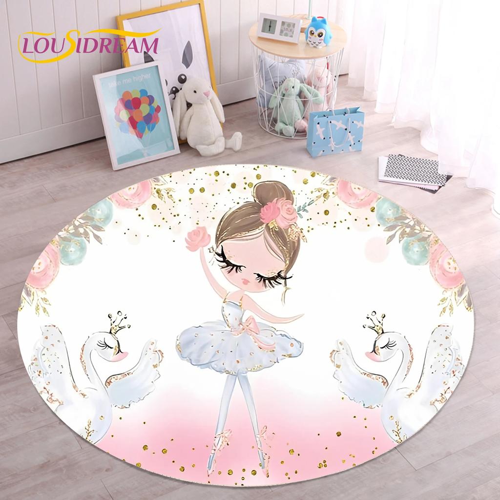 Cute Ballet Girl Ballerina Fairy Unicorn Cartoon Round Area Carpet Rug for Living Room Bedroom Kids Decor,Pet Area Rug Non-slip