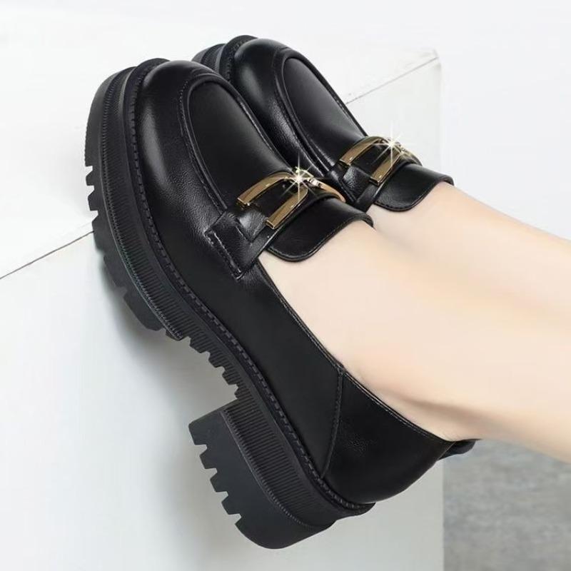 Soft leather single shoes women's spring and autumn new women's medium heel thick heel thick sole Mary Jane small leather shoes