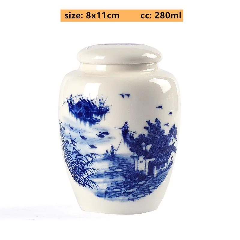 

Custom Ceramic Tea Accessories Blue and White Porcelain Tea Box Tea Packaging Tank Storage Sealed Tank Kitchen Coffee Container