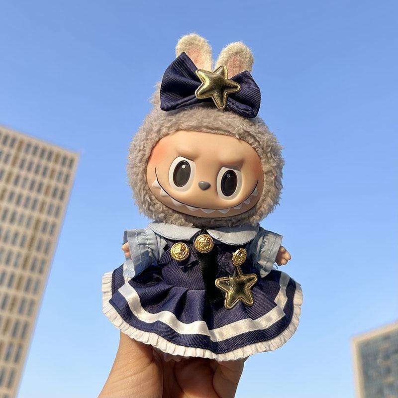 17cm Labubu Doll Clothes: Ice Cream Overalls - Cute Pendant Blind Box