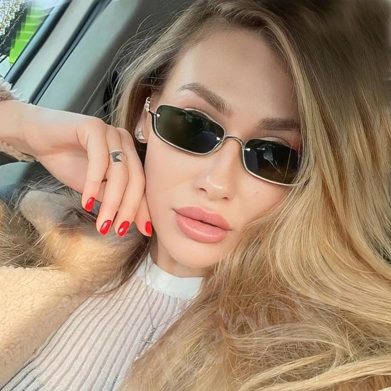 Modische kleine quadratische Sonnenbrille für Damen mit kleinem Rahmen aus Metall, quadratisch, für Damen, Luxusmarke, Halbrahmen, rechteckige Sonnenbrille