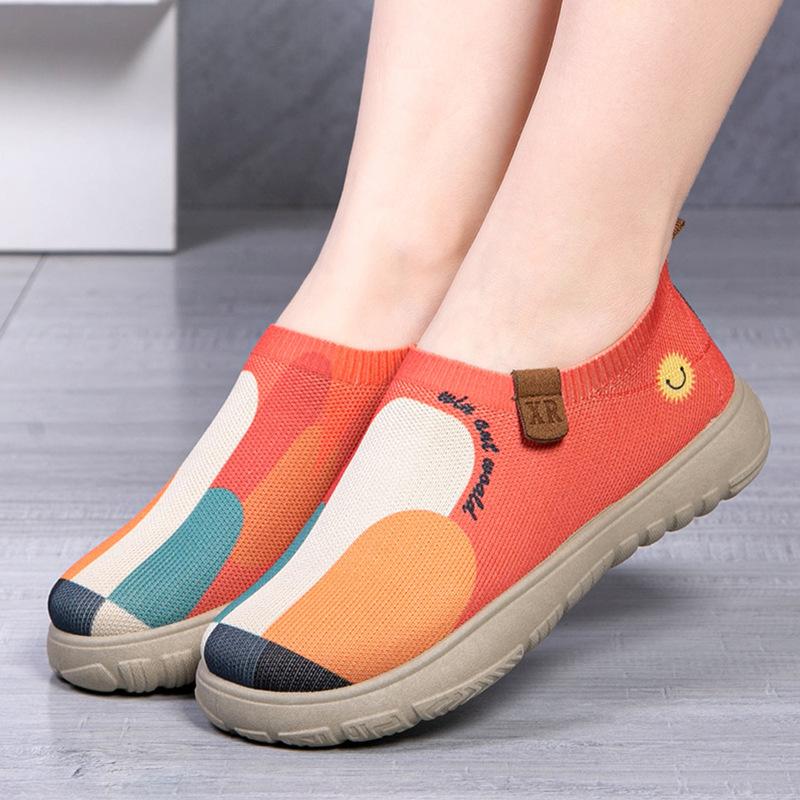 Mom Lazy Casual Shoes Breathable Loafers Beijing Flying Weaving Painted Travel Fashion One Pedal Women's Shoes