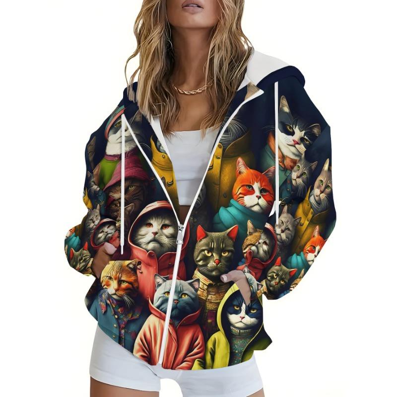 Women's 3D Print Fashion Casual Zip‑Up Hoodie