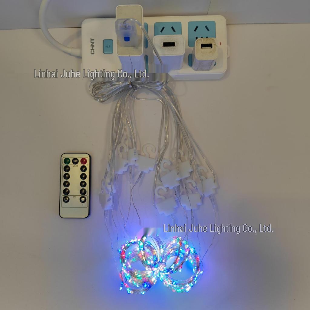 LED Kupferdraht Vorhang Lichterkette mit USB & Fernbedienung, 3x3m, für Weihnachten, Hochzeit, Schlafzimmerdekoration