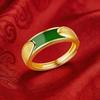 Gold Ring with Green Stone, Couple Style, Adjustable Open Band, Unisex, Classic, Versatile Ring