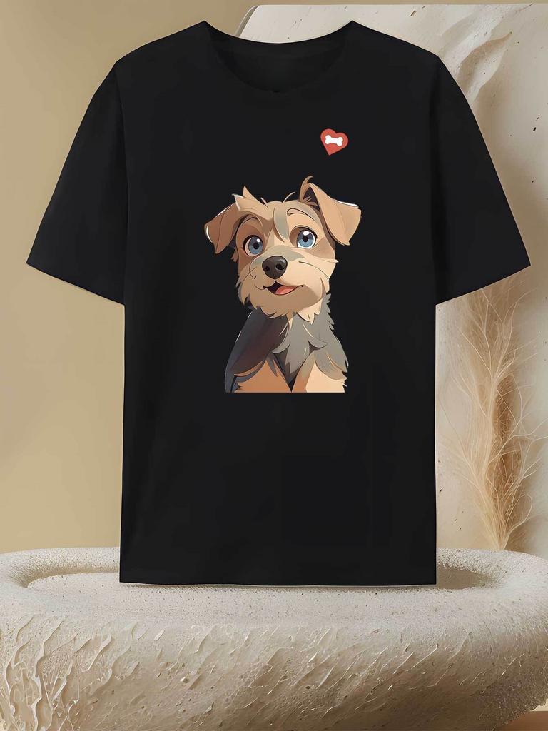 Ladies Fashionable Short Sleeved Shirt with Cute Dog Pattern Print Comfortable and Elastic