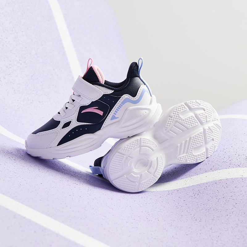 Anta Kids Synthetic Leather Fashion Versatile Lightweight Shock Absorbing Low Top Running Shoes Kids Sneakers Blue White Red A22449977N-2