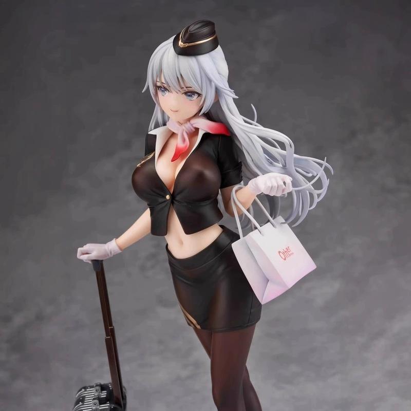 Shiori Awahara Stewardess Anime Figure Original Art Boxed Collectible Statue Desktop Ornament Silver Haired Model For Collection