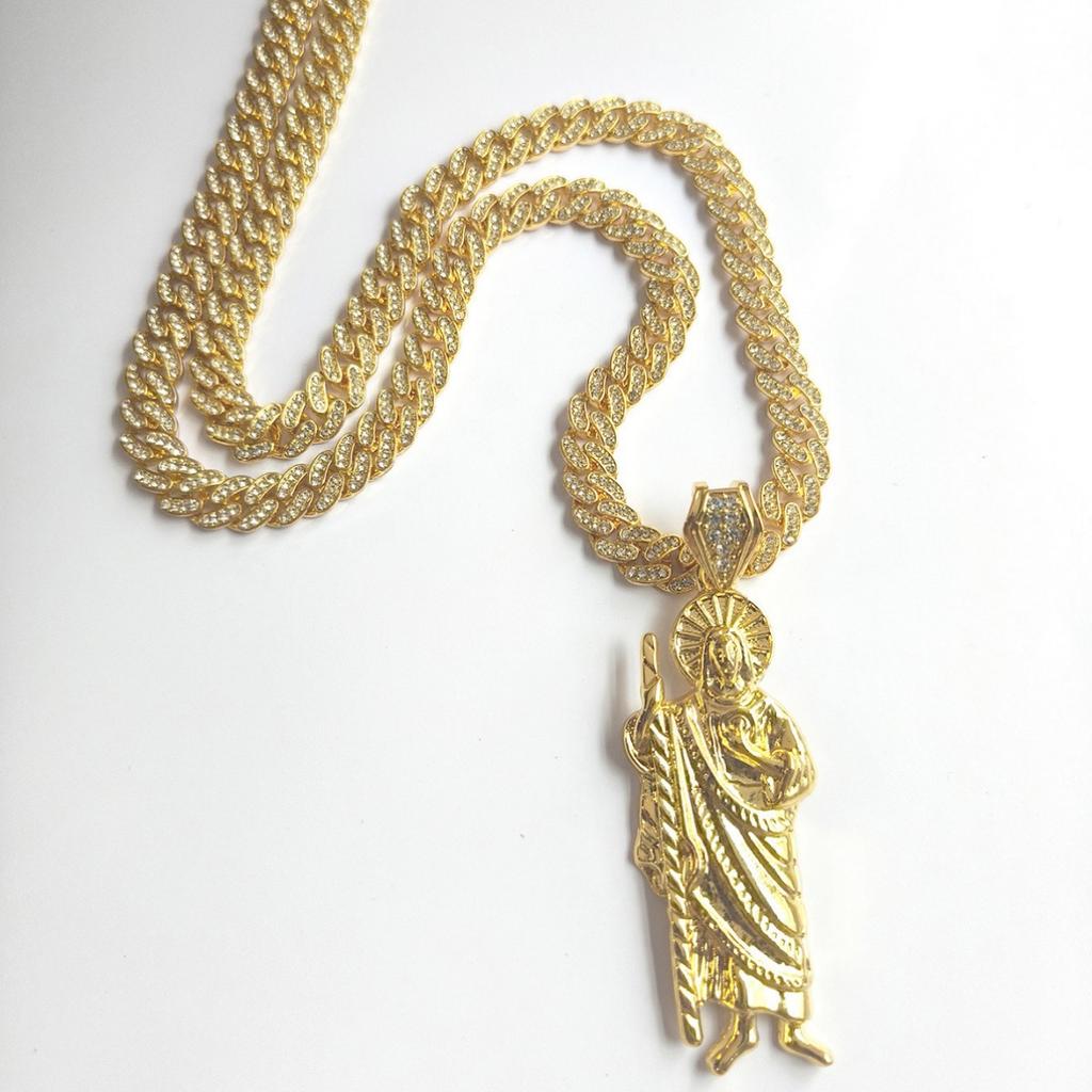 Dripping Religious St. Jude Alloy Pendant Men'S 8Mm Cuban Chain Hip Hop Necklace Personalized Vintage