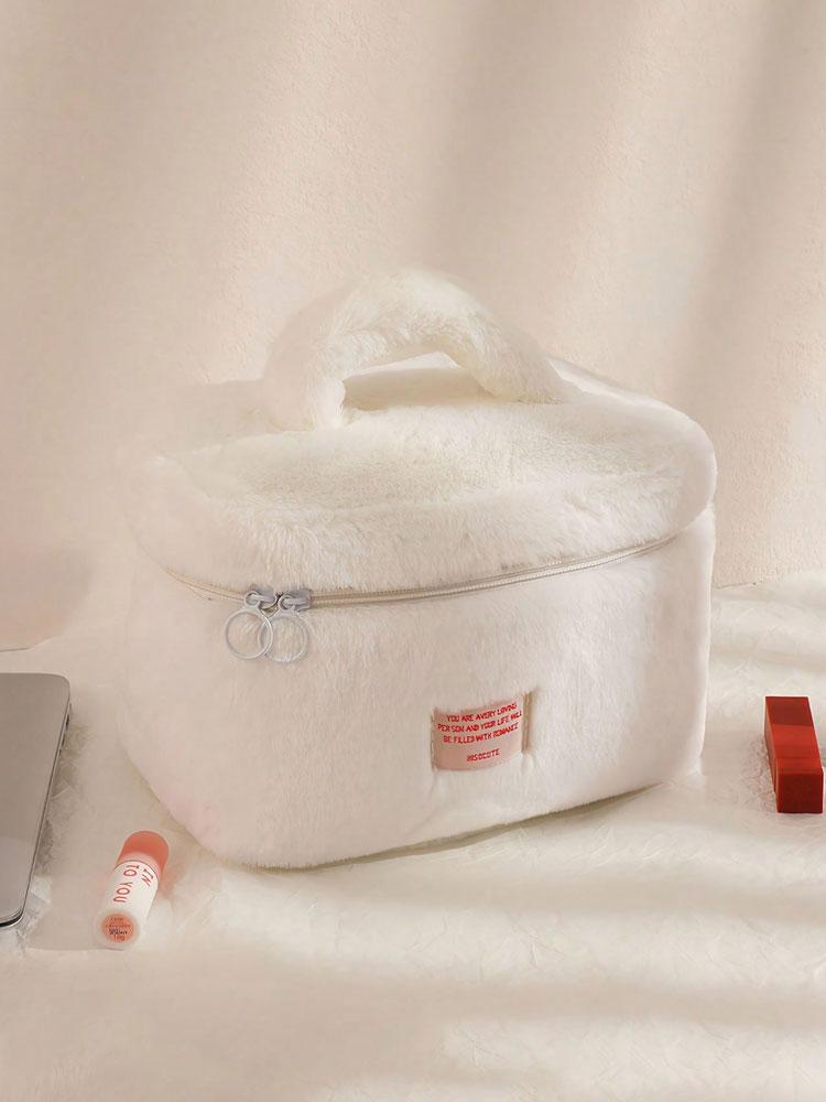 

1PC simple pure color plush makeup bag Korean portable bag high appearance level large capacity wash bag for women