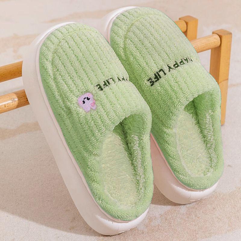 Women's Cotton Bow Slippers - Warm, Thick-Soled, Non-Slip Plush for Autumn and Winter