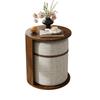 Set Masă Laterală cu Taburet Masă de Cafea Rotundă Noptieră Masă de Canapea Masă Ocazională cu Depozitare MDF Aspect Lemn Mobilier Modern pentru Sufragerie